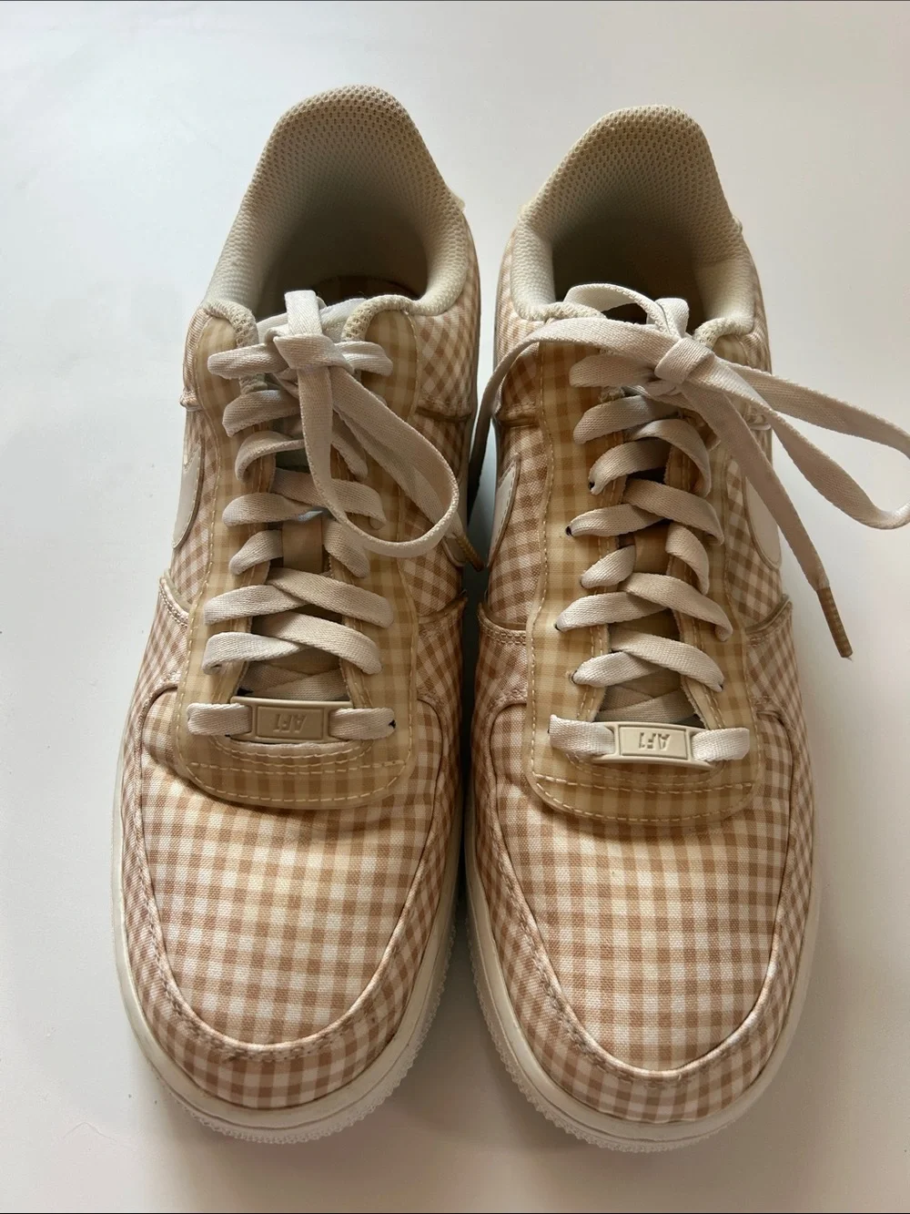 Women’s Nike Air Force 1 One Gingham Low Beige Shoes Sneakers size 10